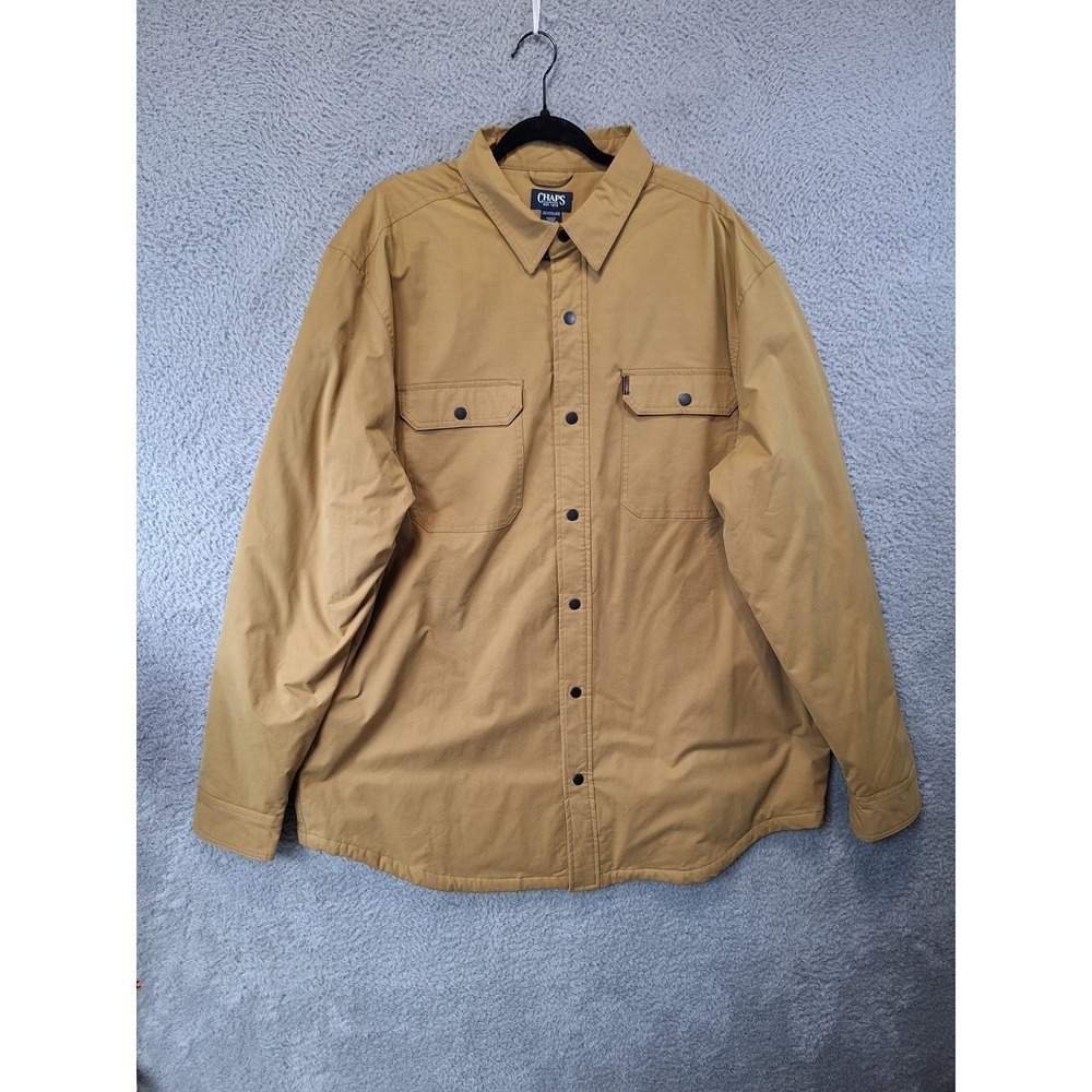 Chaps Shirt Jacket Men 2XLT Tan‎ Lined CLassic Stretch Collar Snap Button